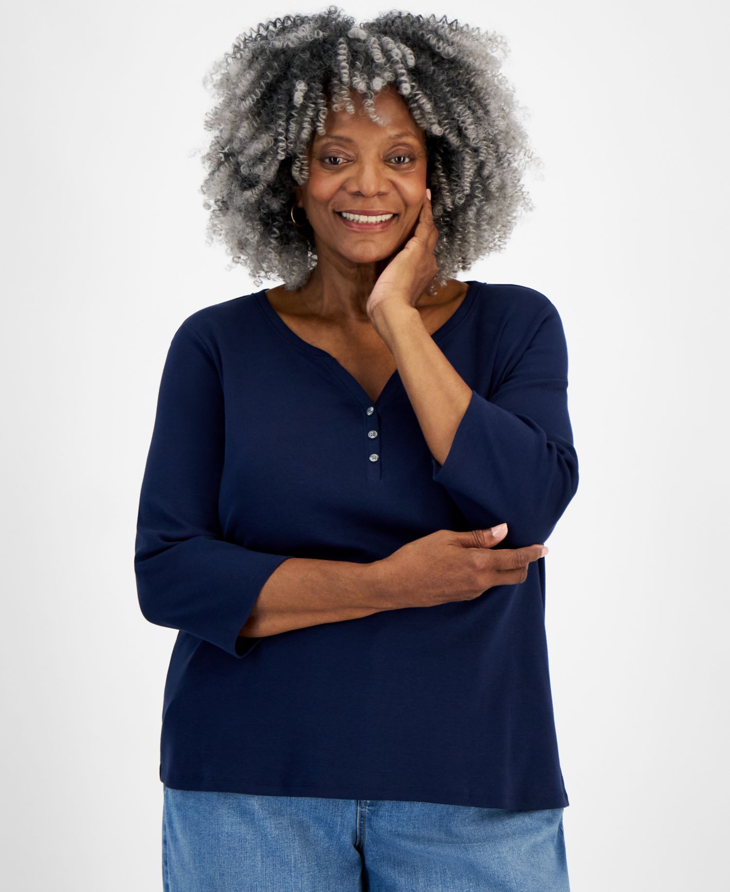 Plus Size 3/4-Sleeve Henley Tee