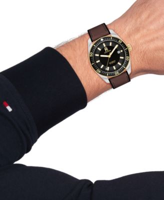 Men's Automatic Black Silicone and Brown Leather Watch 40mm