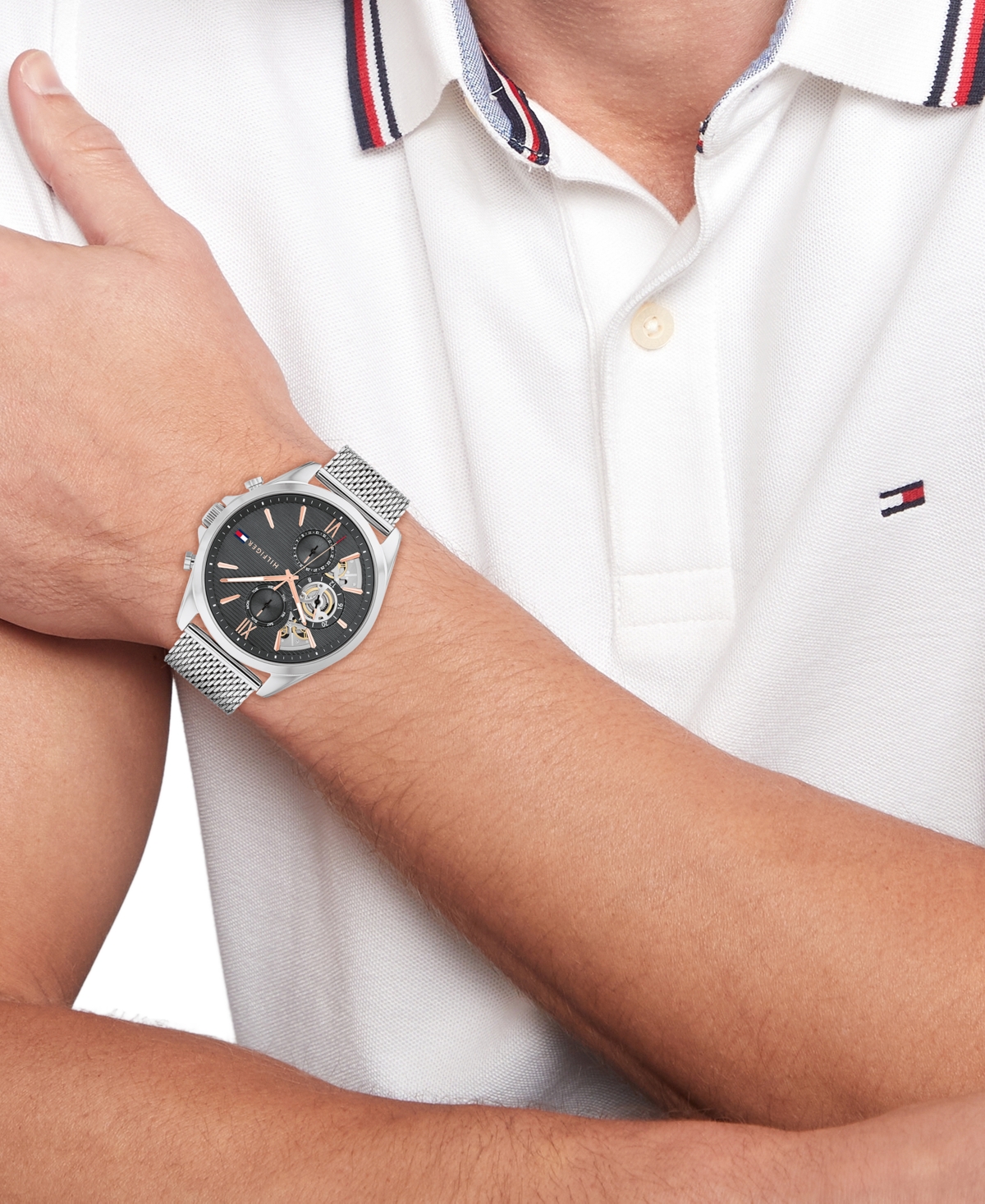 Tommy Hilfiger Men's Multifunction Silver Stainless Steel Watch 43.5mm In Silver