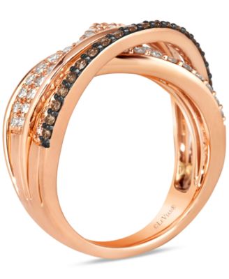 Chocolate Diamond & Nude Diamond Multirow Crossover Statement Ring in 14k Rose Gold