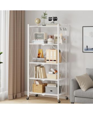 5-Tier Folding Storage Shelves Metal Folding Shelves with Wheels, 750Lbs Capacity, White