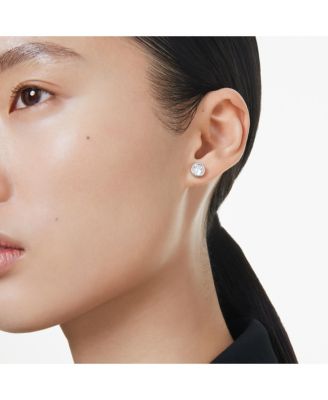 Round Cut, White, Rhodium Plated Imber Stud Earrings