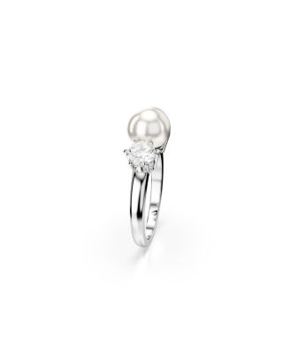 Crystal Pearl, Round Cut, White, Rhodium Plated Matrix Ring