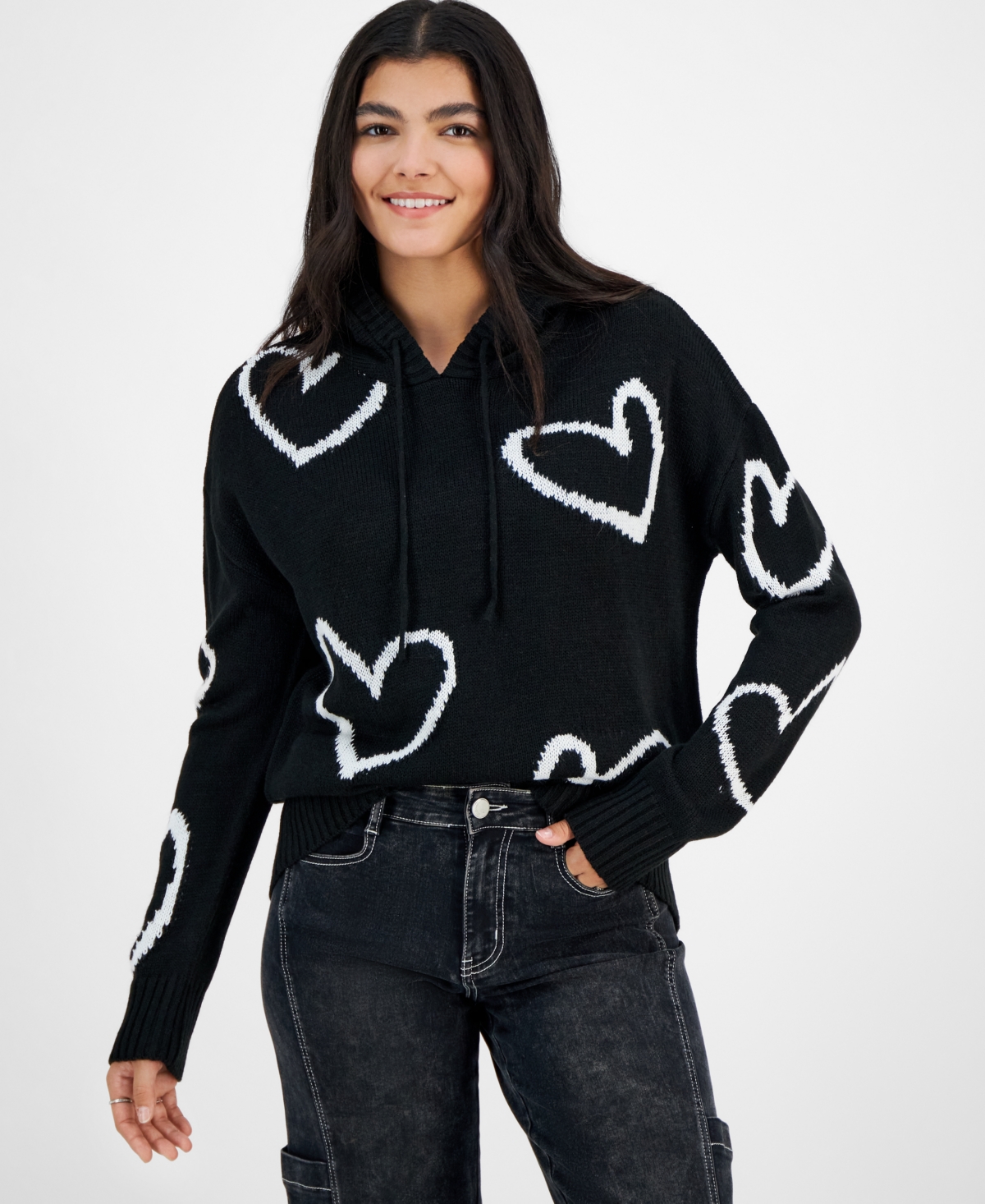 Juniors' Novelty Hoodie Sweater - Black