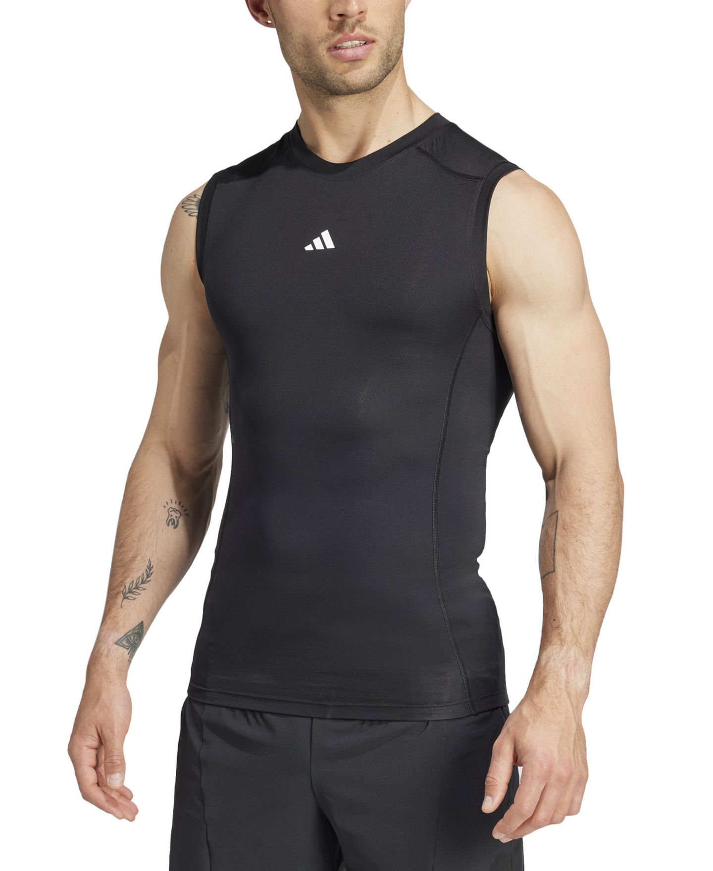 Мужская футболка adidas Fitted Crewneck Tech-Fit Sleeveless Compression, цвет: Чёрный — фото 1