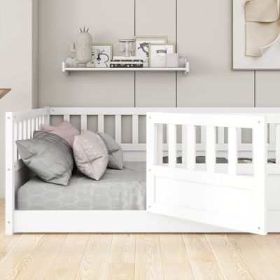 Montessori Floor Bed Frame with High Barrier and Door