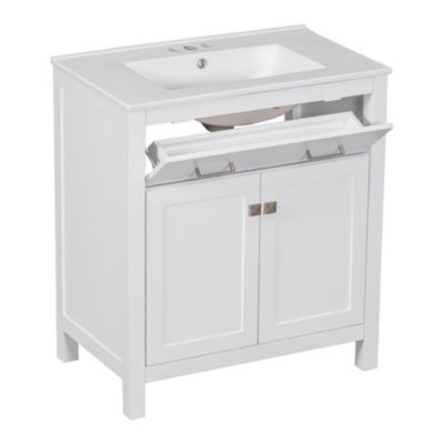 30" x 18.3" x 33.59". Elegant 30-inch Modern Bathroom Vanity with Ample Storage