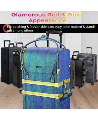 Malachite Green Makeup Train Case Lockable Rolling Cosmetic Trolley