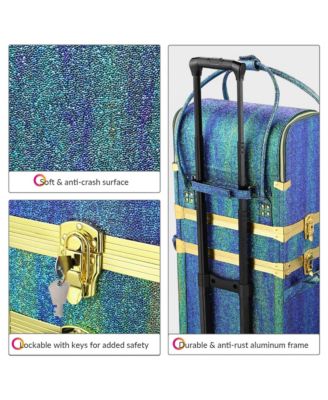 Malachite Green Makeup Train Case Lockable Rolling Cosmetic Trolley