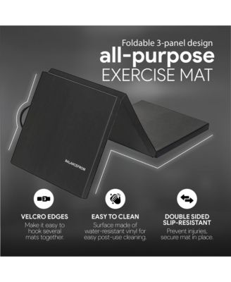 GoGym 6x2ft Folding 3 Panel Exercise Mat with Handles, Black