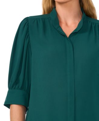 Women's 3/4-Sleeve Collared Button Down Top