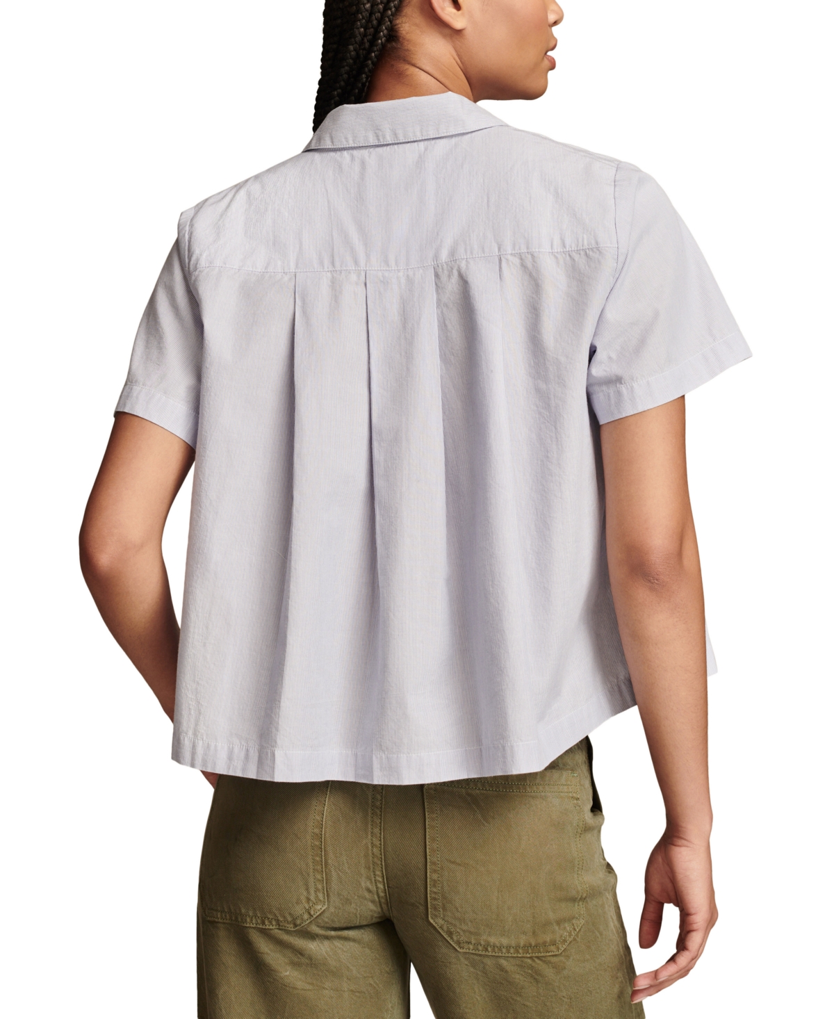 Lucky Brand Women's Striped Cotton Pleated Cropped Shirt
