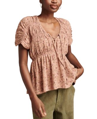 売れ筋商品|||ラッキーブランド カットソー トップス レディース Women's Square-Neck Smocked Cotton Peasant Top Cream Paisley Lucky Brand Women's Square-Neck Peasant Top - Macy's