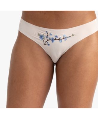 Women's Soft Seamless Thongs with Embroidery