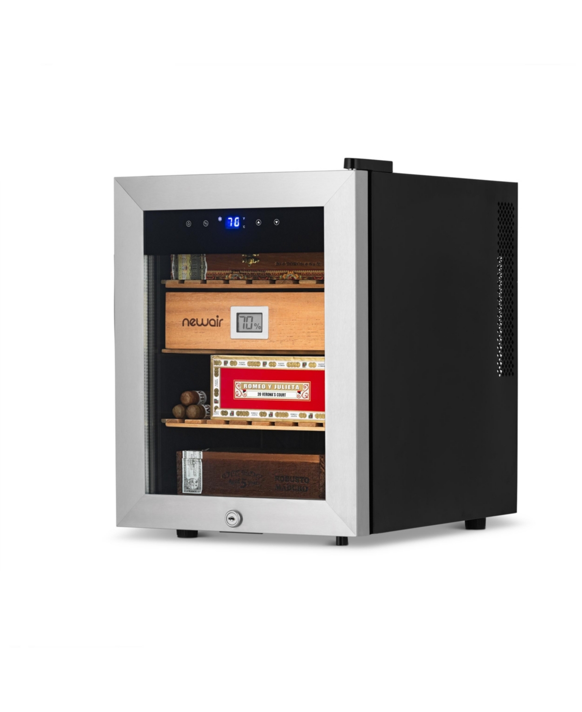 Newair 250 Count Electric Cigar Humidor Wineador  Thermoelectric Cooling with Precision Digital Temperature Controls - Stainless st