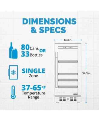 Wine & Beverage Refrigerator – 15" FlipShelf, Dual Zone, 80 Cans/33 Bottles, Black Stainless, Glass Door, Quiet Cooling, Built-in/Freestanding