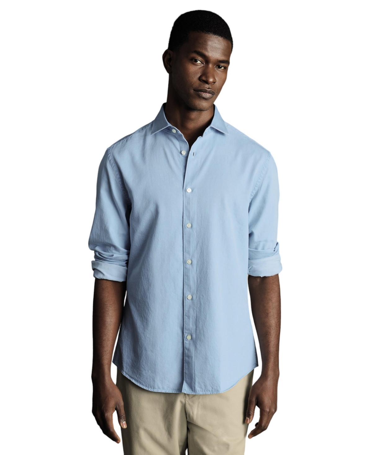 Men's Slim Fit Cutaway Collar Denim Shirt - Light blue