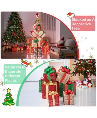 15 Stacked Pre-Lit Gift Box Tower 67'' Lighted Present Decoration with 450 Lights