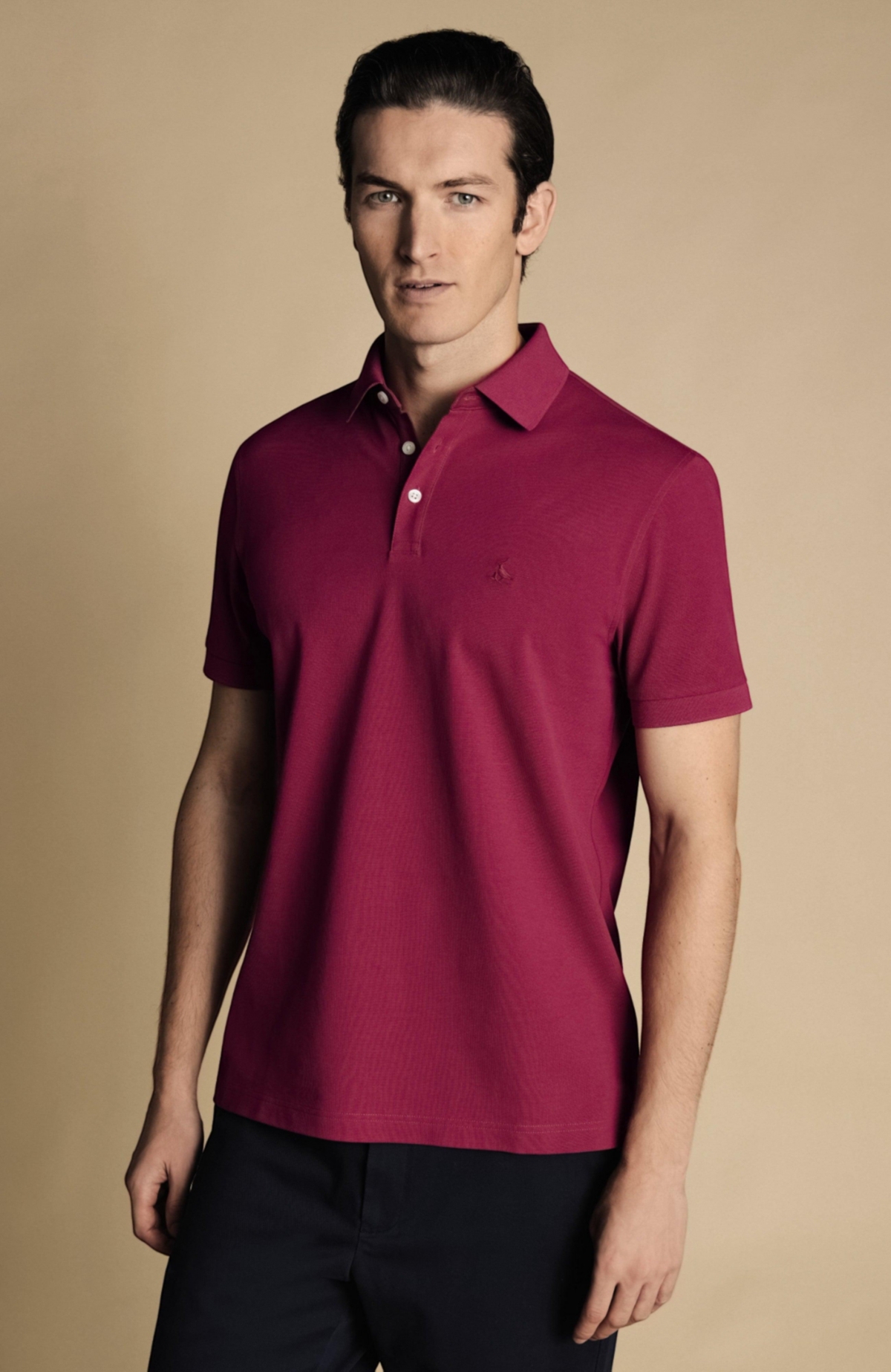 Men's Solid Short Sleeve Cotton Tyrwhitt Pique Polo - Cobalt blue