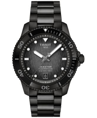 Tissot - Men's Swiss Automatic Seastar 1000 Powermatic 80 Black PVD Stainless Steel Bracelet Watch 40mm