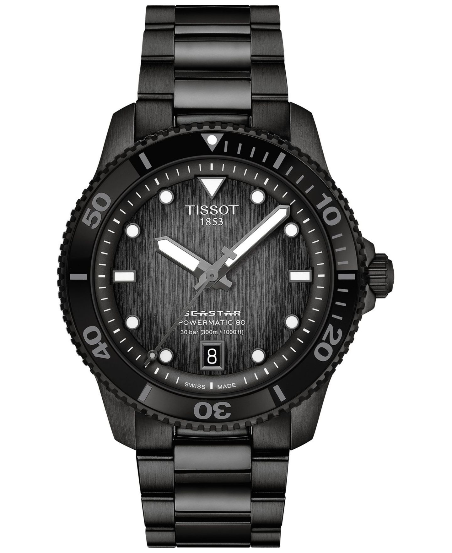 Мужские часы Tissot Swiss Automatic Seastar 1000 Powermatic 80 Black PVD Stainless Steel Bracelet Watch 40mm — фото 1