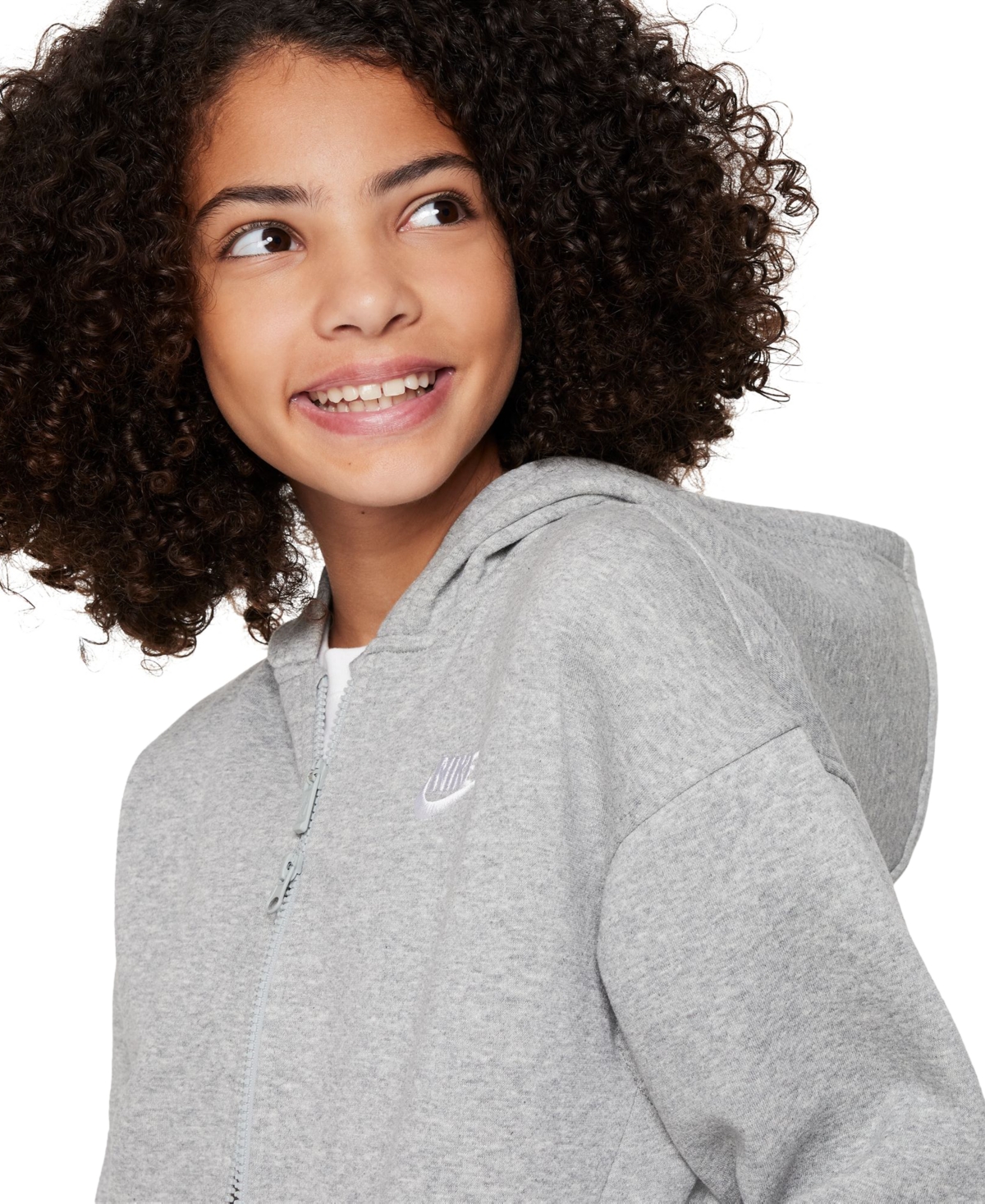 Nike Sportswear Club Fleece Big Kids' Oversized Full-zip Hoodie In Dk Grey Heather