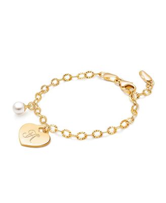 Tiny Blessings Childrens 14K Gold Classic Charm Bracelet Engraved Initial Girls 625 Bracelet - 14k gold - a 668$