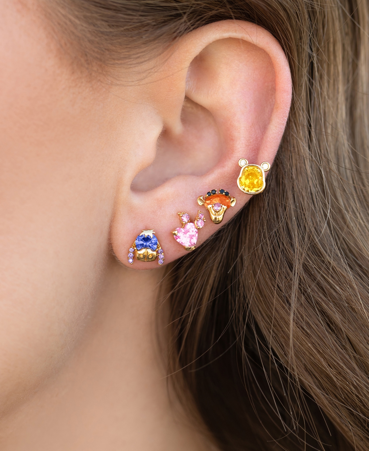 Girls Crew Disney Winnie The Pooh Multi-color Welcome To Hundred Acre Wood Earring Set In Gold