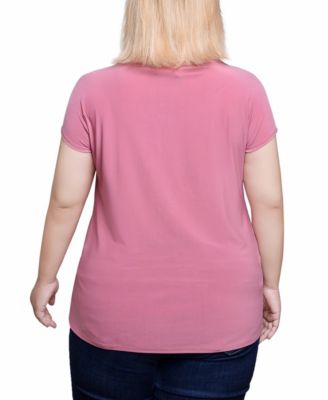 Plus Size Short Extended-Sleeve Grommet Neck Knit Top