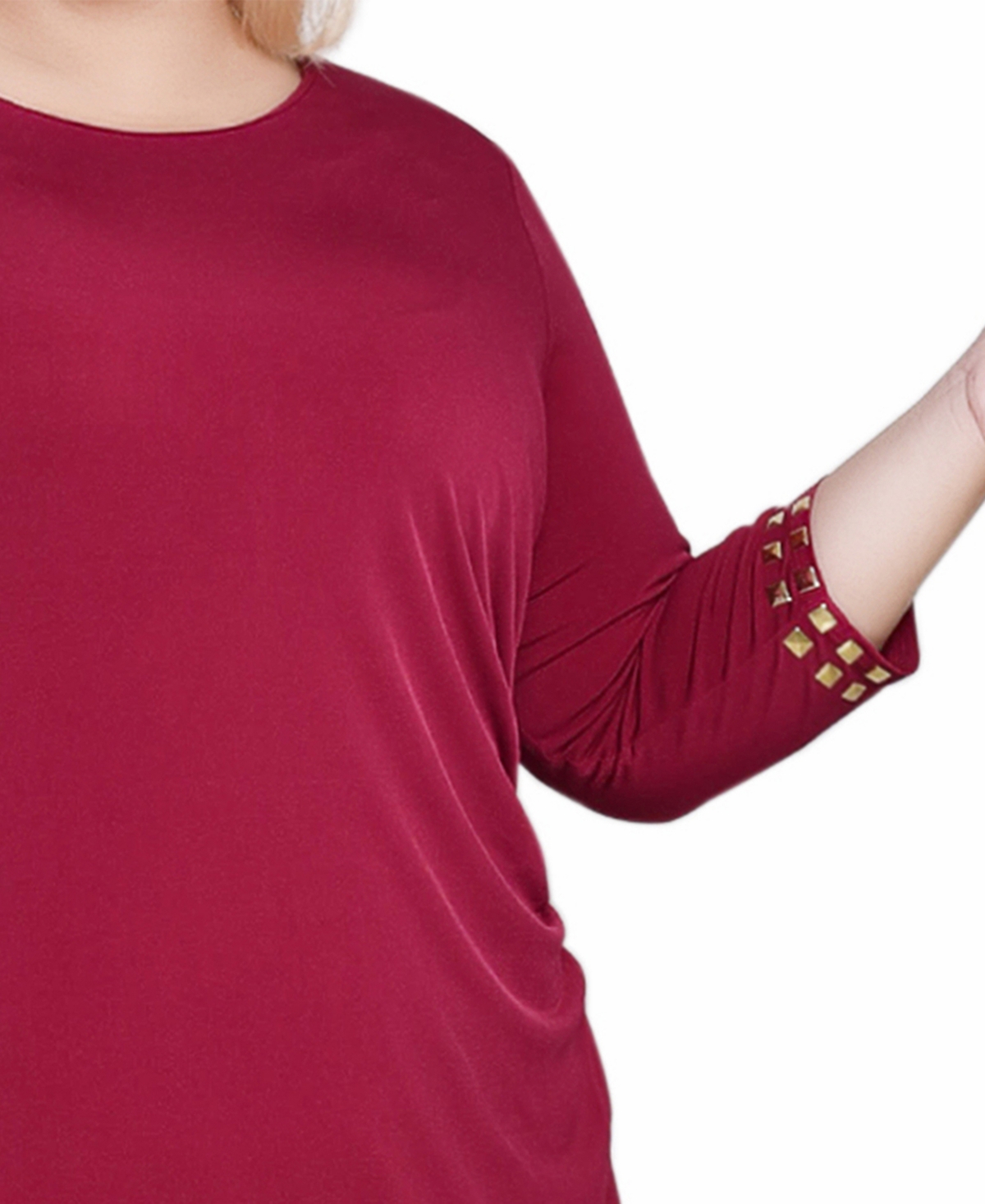 Ny Collection Plus Size 3/4 Sleeve Asymmetrical Dress In Deep Maroon