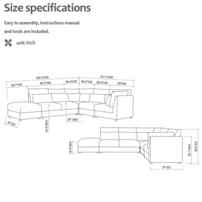 5 - Piece Upholstered Sectional, Sofa Set