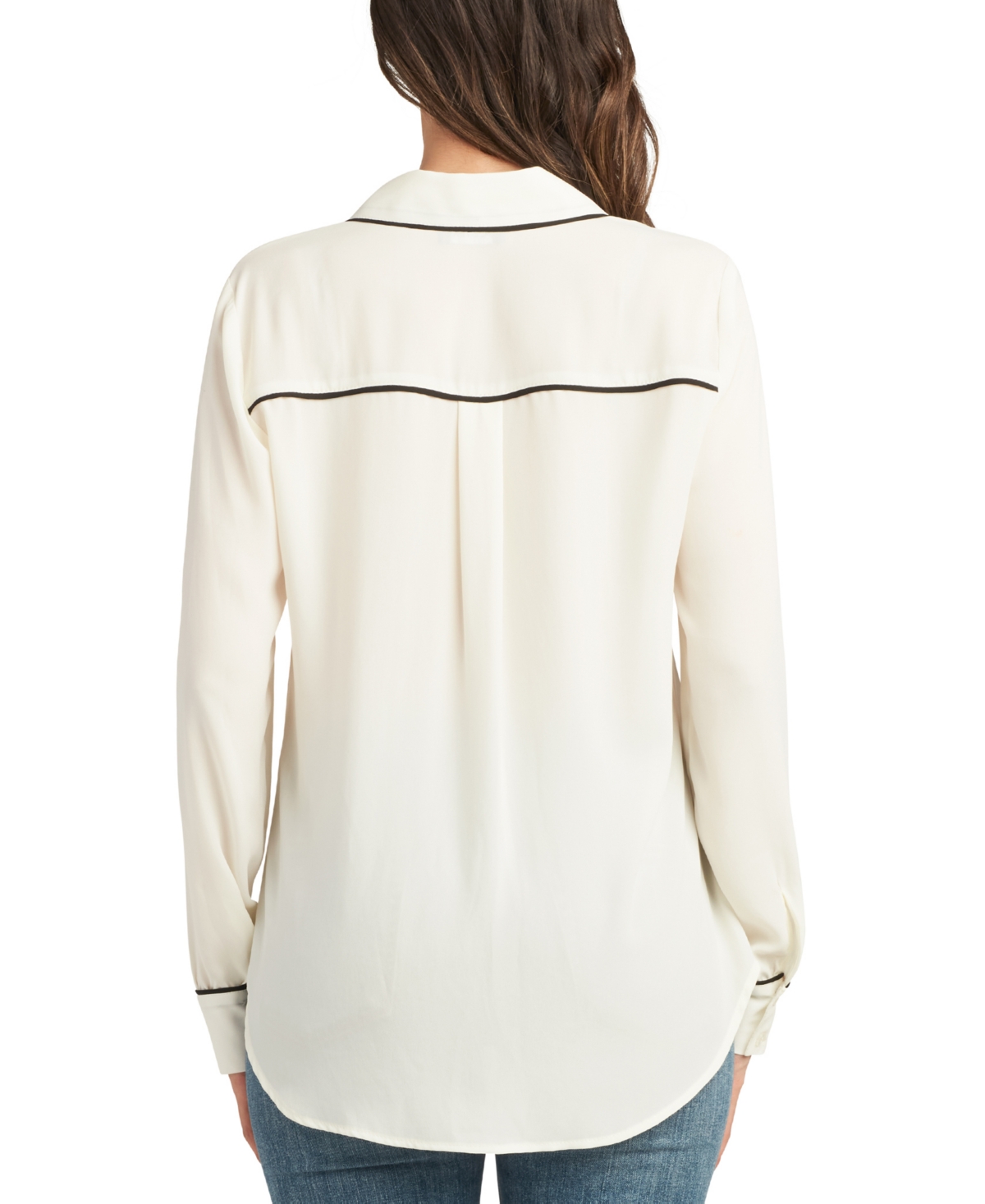 Bcx Juniors' Contrast-Piping Long-Sleeve Blouse