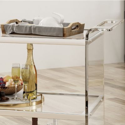 37.25" Acrylic, Tempered Glass 2 Shelves, Mobile Frame, Elegant Design Serving Cart