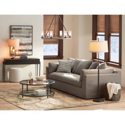 Nayla Modern Floor Lamp 62 1/2" Tall Bronze Metal Off White Fabric Tapered Drum Shade for Living Room Bedroom Office House Home