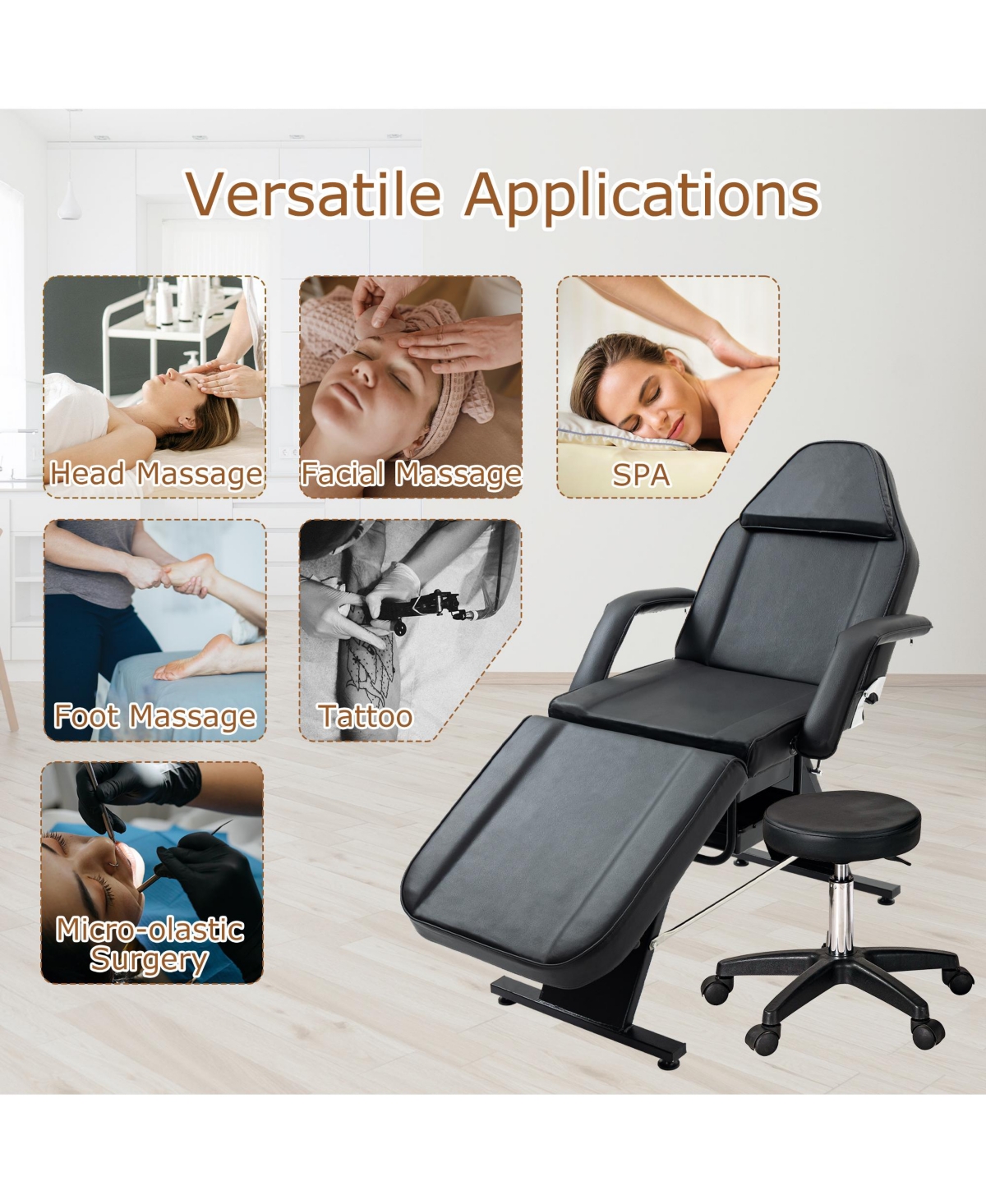 Streamdale Furniture 3-in-1 Multipurpose Adjustable Massage Bed and Facial Chair with Storage Pocket