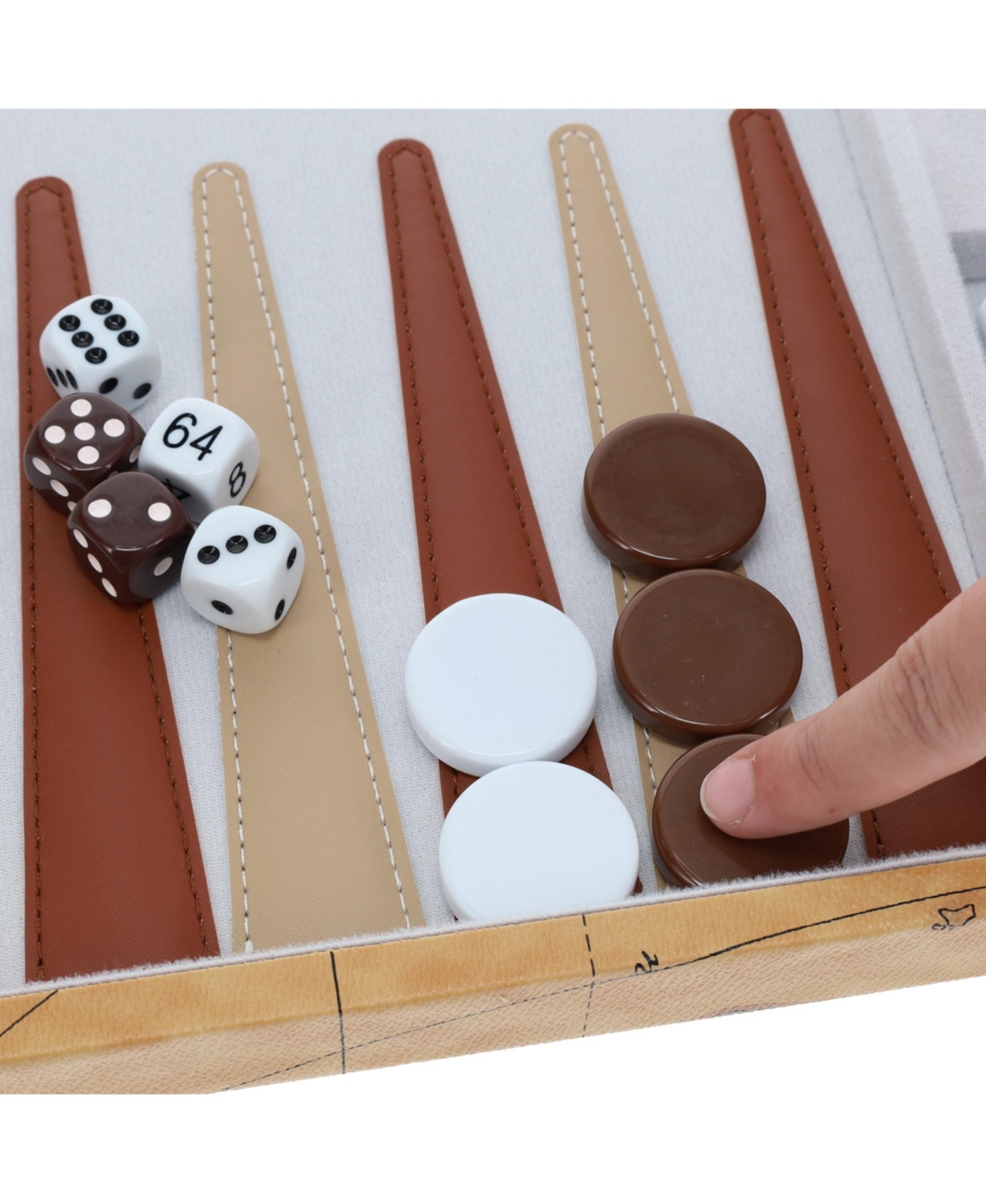 We Games Tan Map Style Leatherette Backgammon Set, 14.75 x 9.75 in. closed