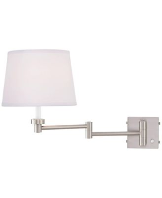 Vero Modern Swing Arm Wall Lamp Brushed Nickel Plug-in Light Fixture with USB Charging Port White Drum Shade for Bedroom Bedside Reading