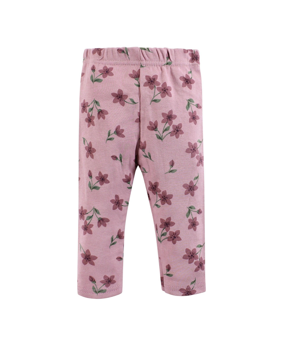 Hudson Baby Baby Girls Cotton Long-Sleeve Bodysuit, Pant and Shoe Set,- Plum wildflower