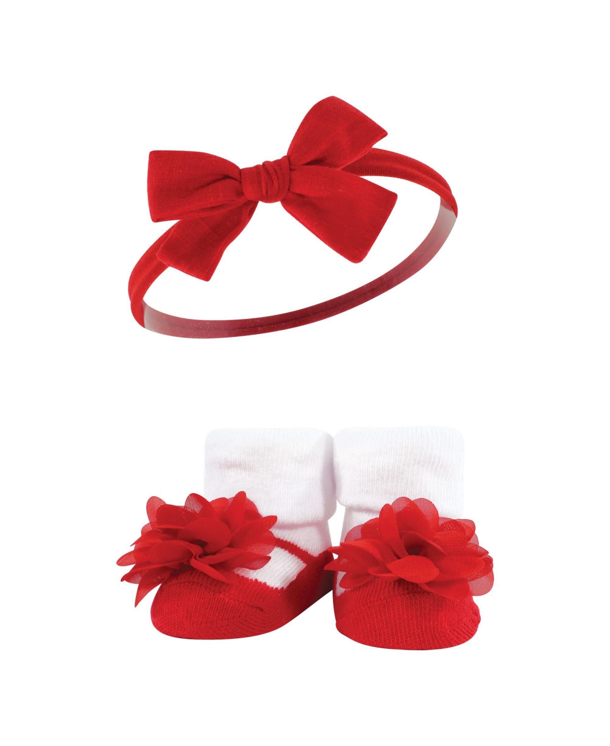 Hudson Baby Baby Girls Headband and Socks Giftset, One - Red blue