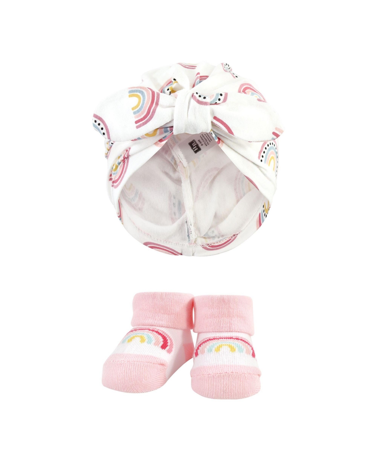 Hudson Baby Infant Girl Turban and Socks Set, One Size - Modern rainbow