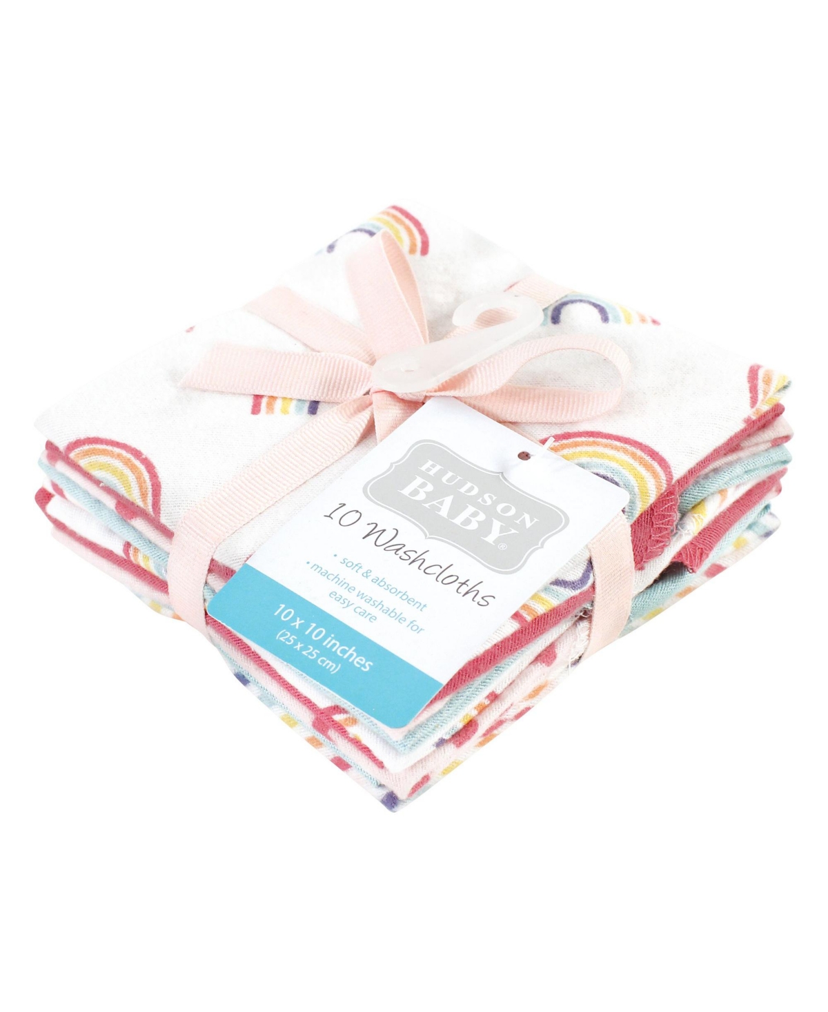 Hudson Baby Infant Girl Flannel Washcloths, Creative Rainbow 10Pk, One Size - Creative rainbow 10pk