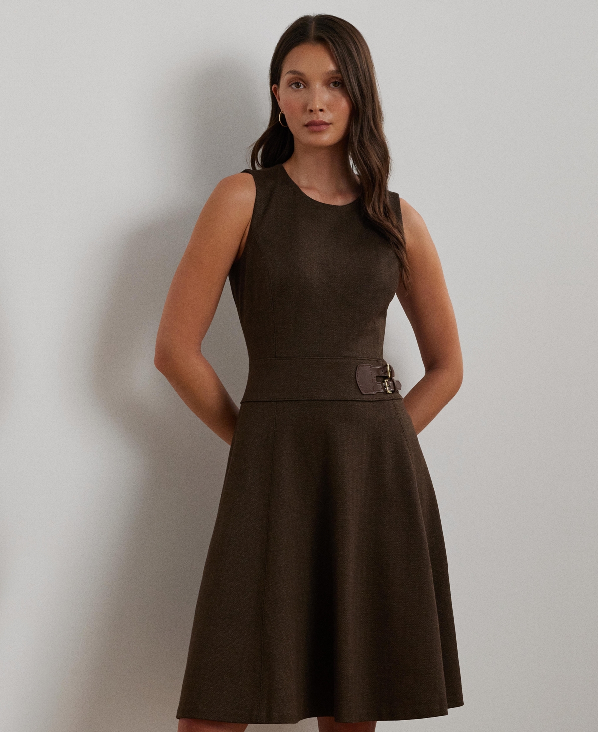 Lauren Ralph Lauren Women's Buckle-Trim Herringbone Sleeveless Dress