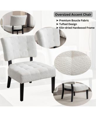 Boucle Tufted Accent Chair with Oversized Seating, White