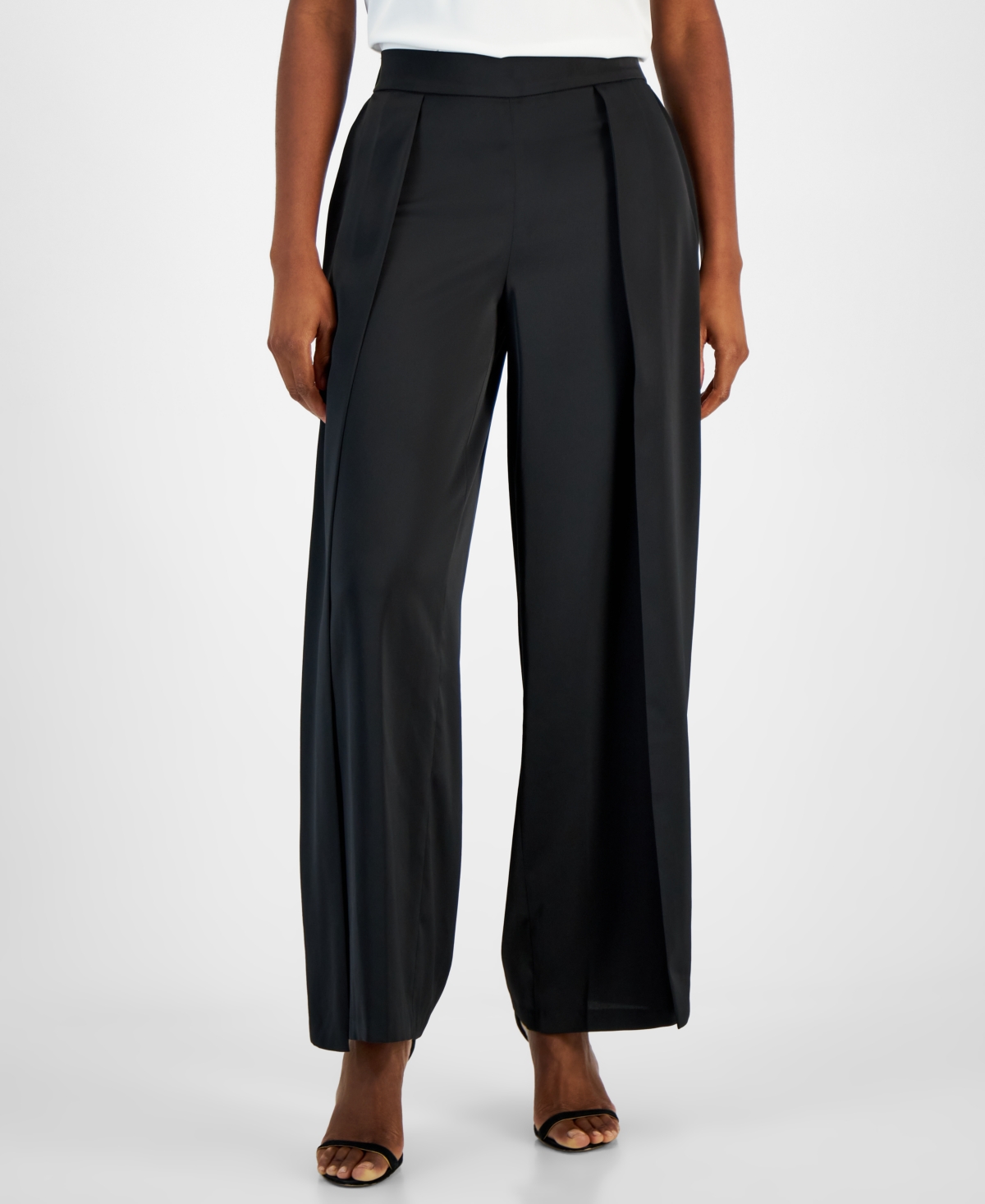 Anne Klein Petite Solid Flyaway Pull-On Wide-Leg Pants