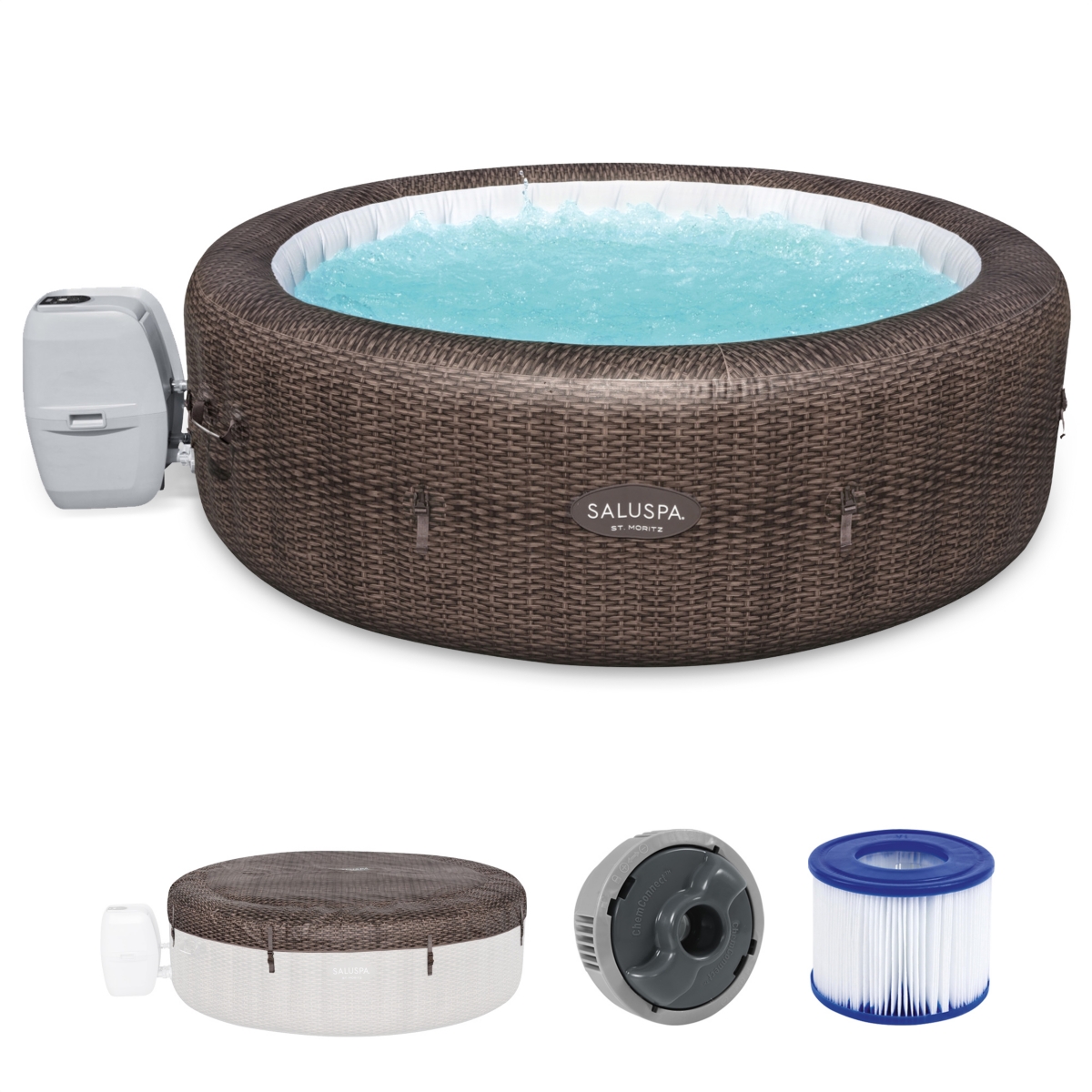 SaluSpa St Moritz AirJet Inflatable Hot Tub w/ 180 Soothing Jets, Brown - Brown