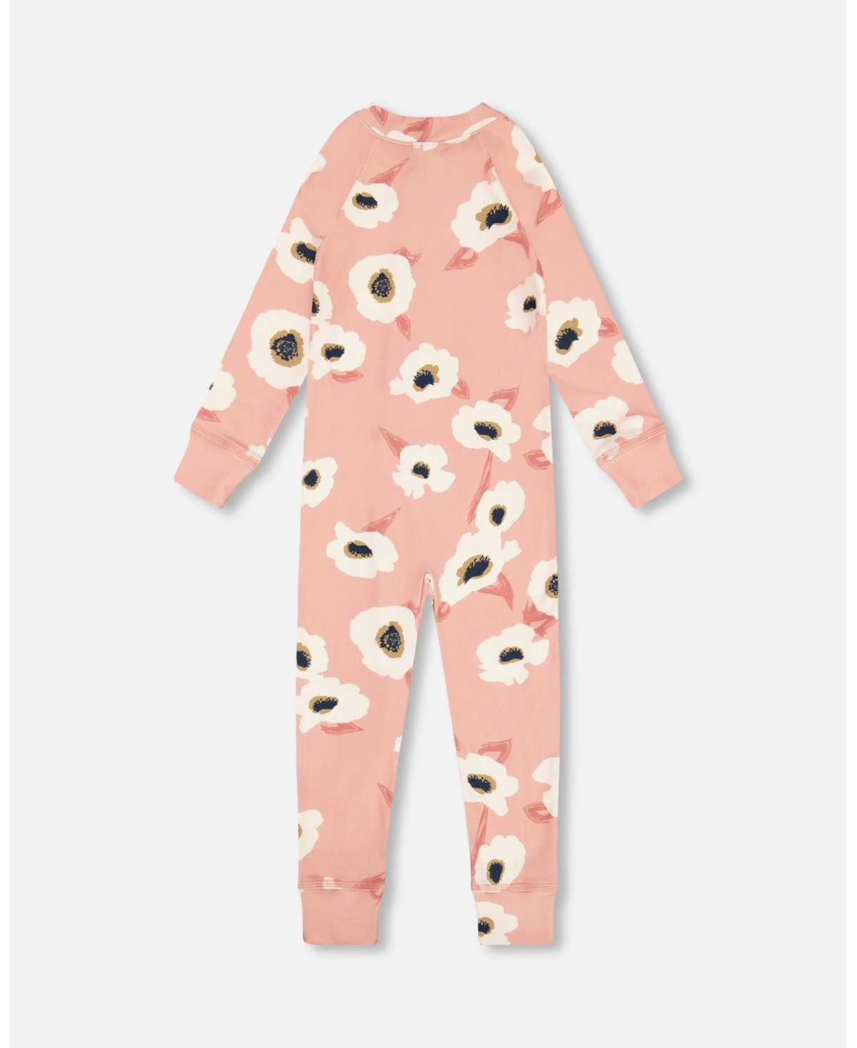Deux par Deux Baby Girls Baby One Piece Thermal Underwear- Pink printed off white flowers
