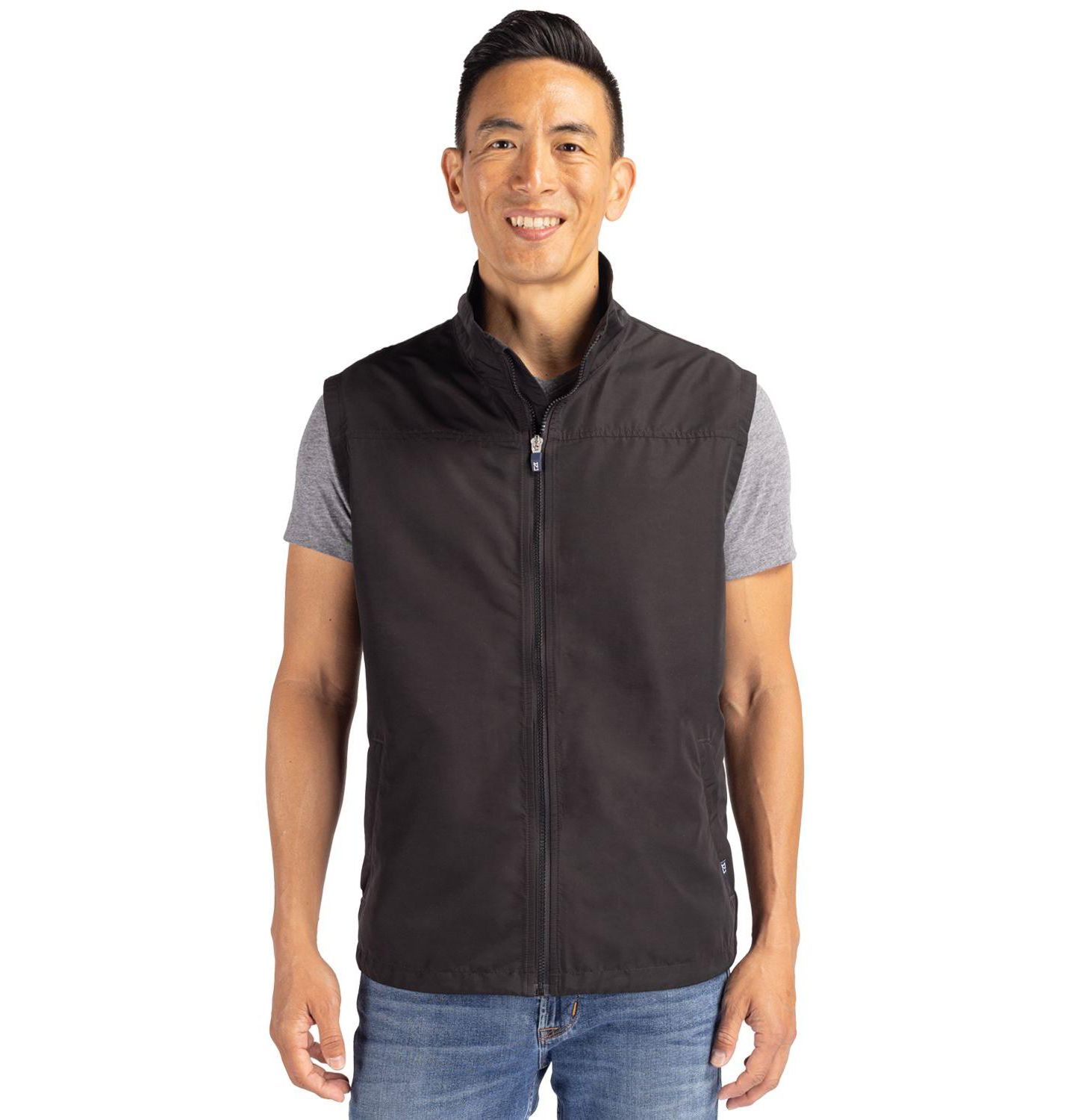 Мужской жилет Cutter & Buck Charter Eco Full-Zip Vest, цвет: Чёрный — фото 1