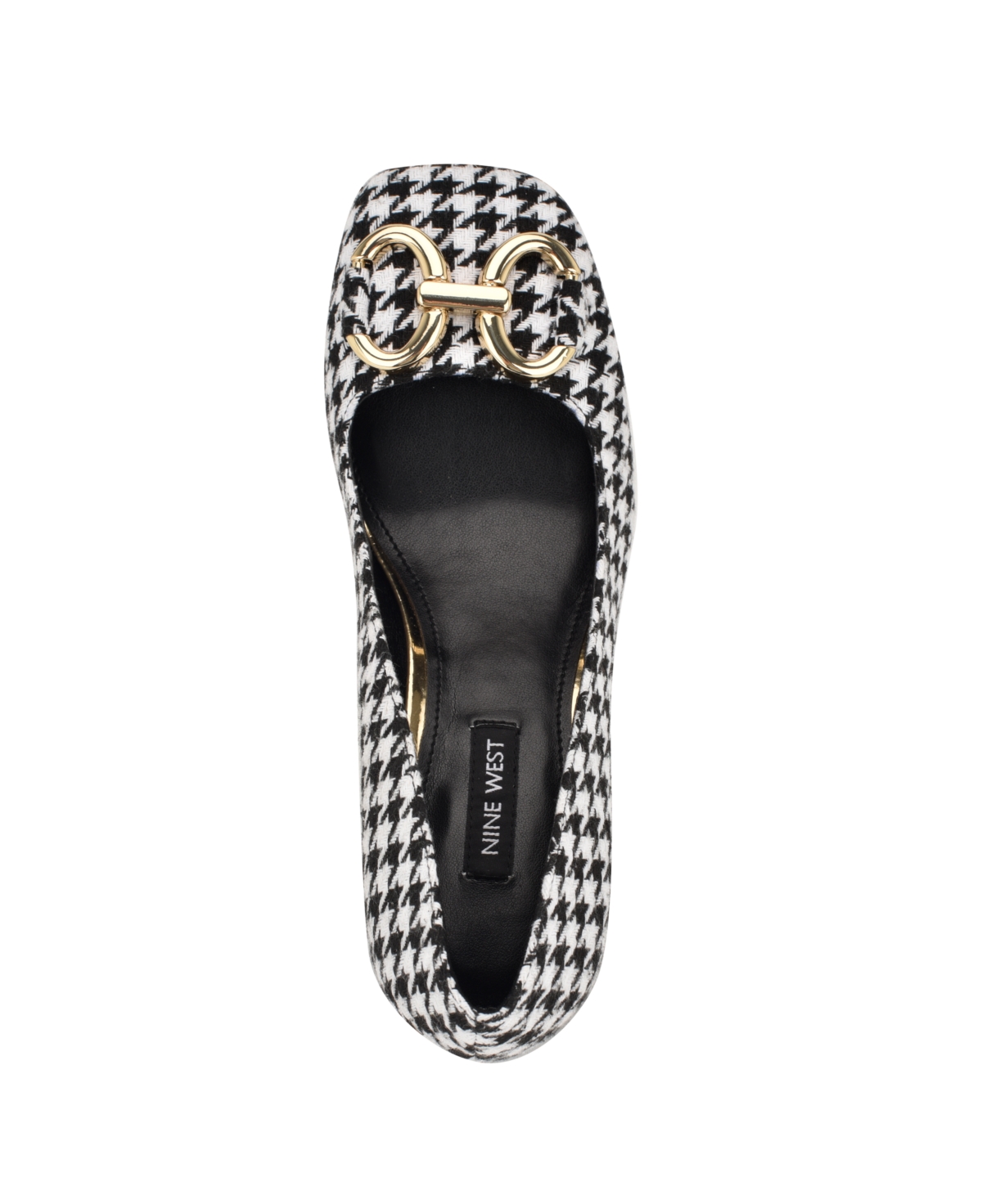 Nine West Women's Caven Square Toe Block Heel Dress Pumps -White Houndstooth
