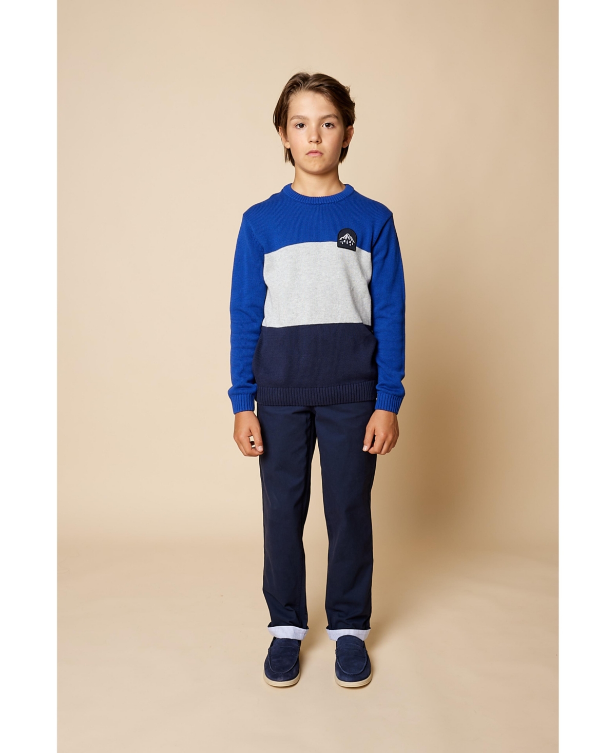 Brooks Brothers B By  Big Boys Colorblock Sweater With Patch In Royal Blue