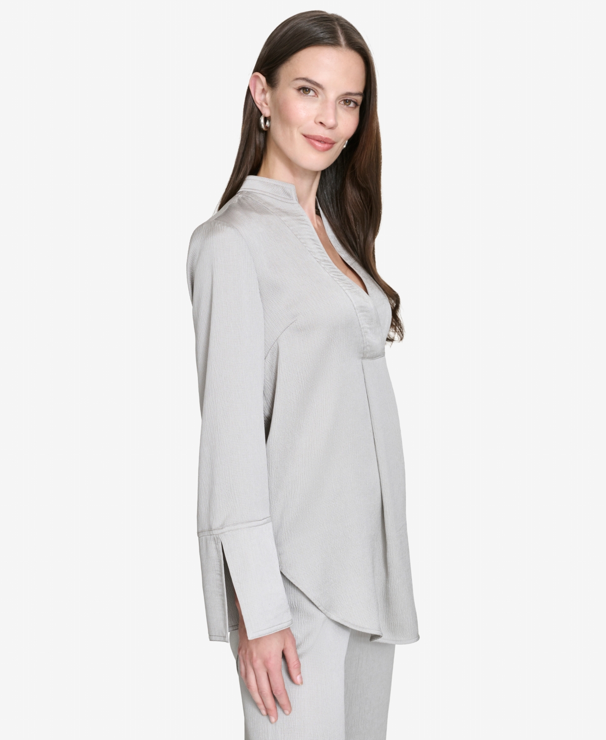 Halston Women's Band-Collar V-Neck Long-Sleeve Tunic